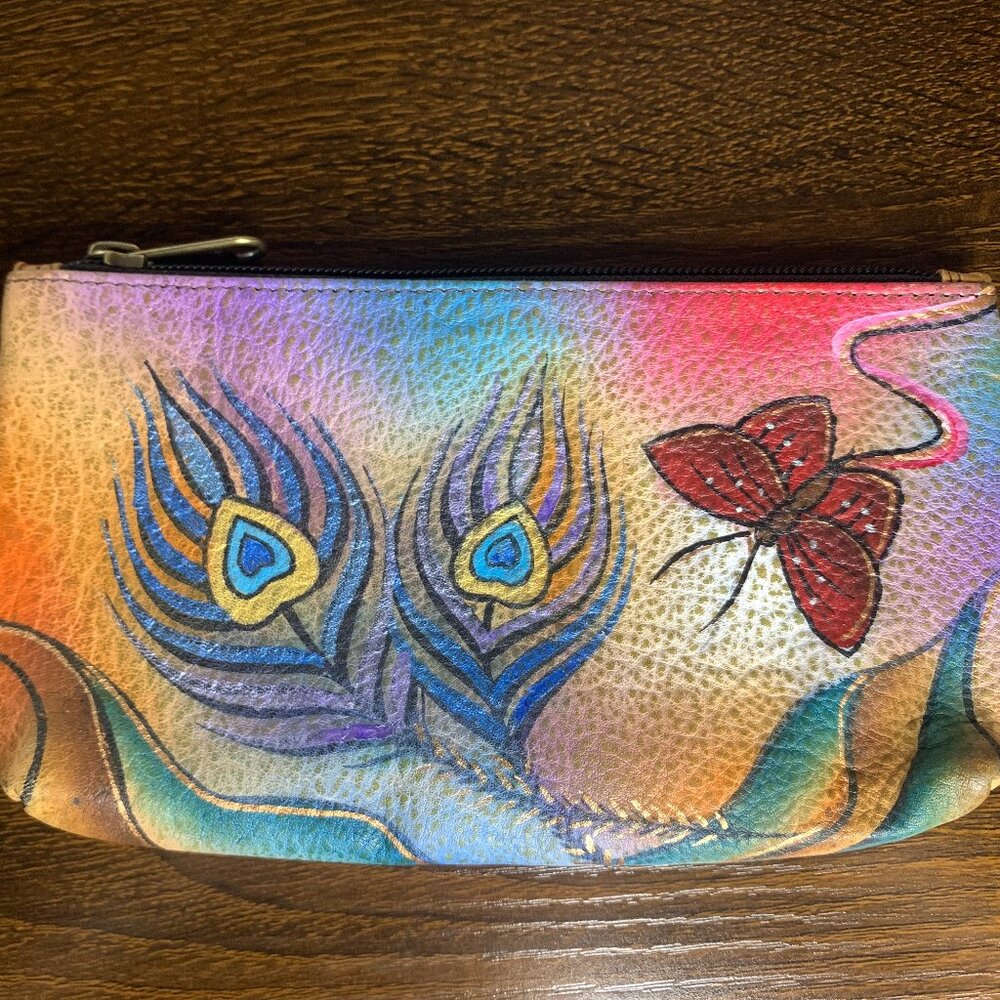 Anuschka Hand Painted Leather Zip Pouch